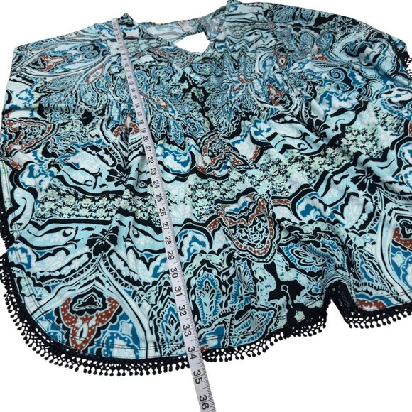 Swim by Cacique Blue Paisley Cover-Up Dress Size 18/20 Crochet Hem Keyhole Back - Picture 6 of 14